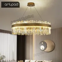 Artpad Nordic Crystal Hanging Light Ceiling Pendant Lamp Modern Chandelier Round Gold Metal Base Lamps 110V 220V Illuminator