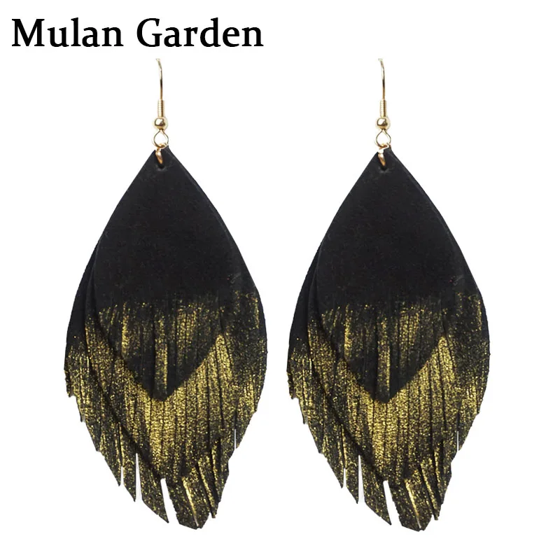 M &amp G три слоя Золотая кисточка натуральная козья кожа серьги для женщин природа