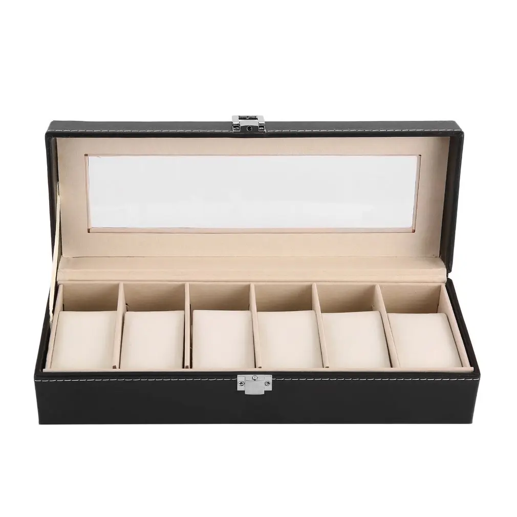 Коробка для часов с 6 сетками черный корпус из искусственной кожи ремешок
