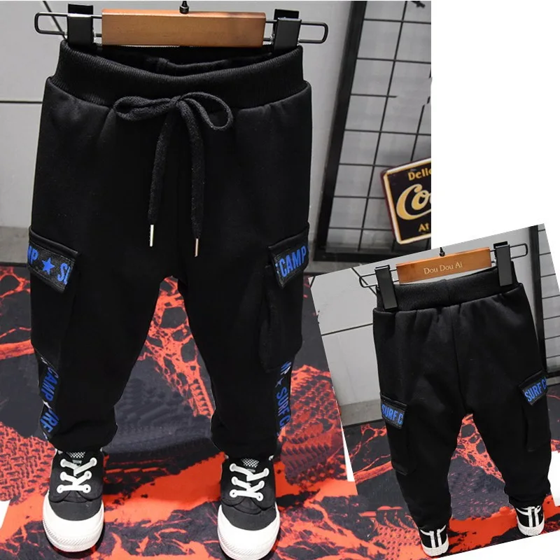 

Casual Boy Winter Pants Cotton Thick Warm Trousers boys Fleece Warm Long Pants 2-6Years Elastic High Waisted Baby Kid Pant