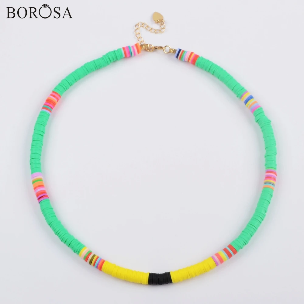 BOROSA 10 шт. бохо стиль бусины из полимерной глины глиняные ломтики ручной работы ожерелье Радуга пластик тонкий диск чокер ювелирные изделия HD0089