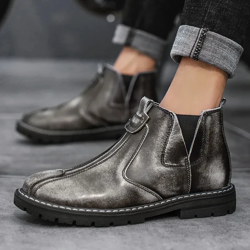 

Men's Leather Short Boots Spring And Autumn Mid Top Men's Short Boots Fashion Business Leather Boots Low Top Men's Leather Boots