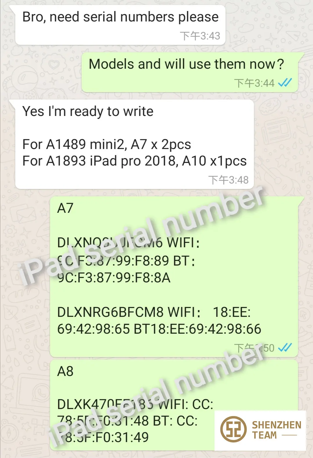 Для i Pad Unlock iCloud серийный номер Wifi адрес для iPad 2/3/4/5/6/Air1/Air2/mini1/mini2/mini3/mini4 A6 A7 A8 |