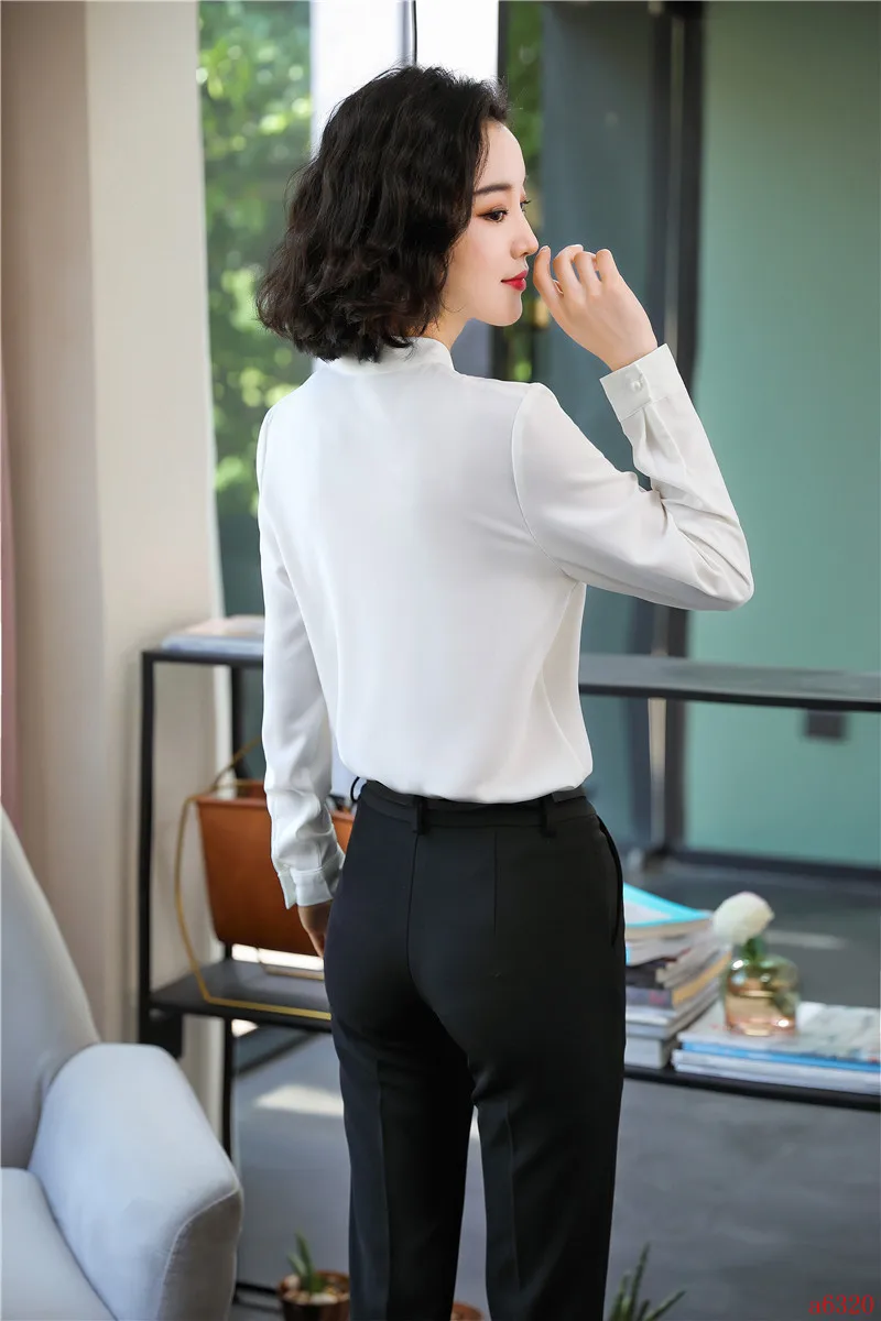Женский офисный брючный костюм белая блузка и рубашка с длинным рукавом | Женская