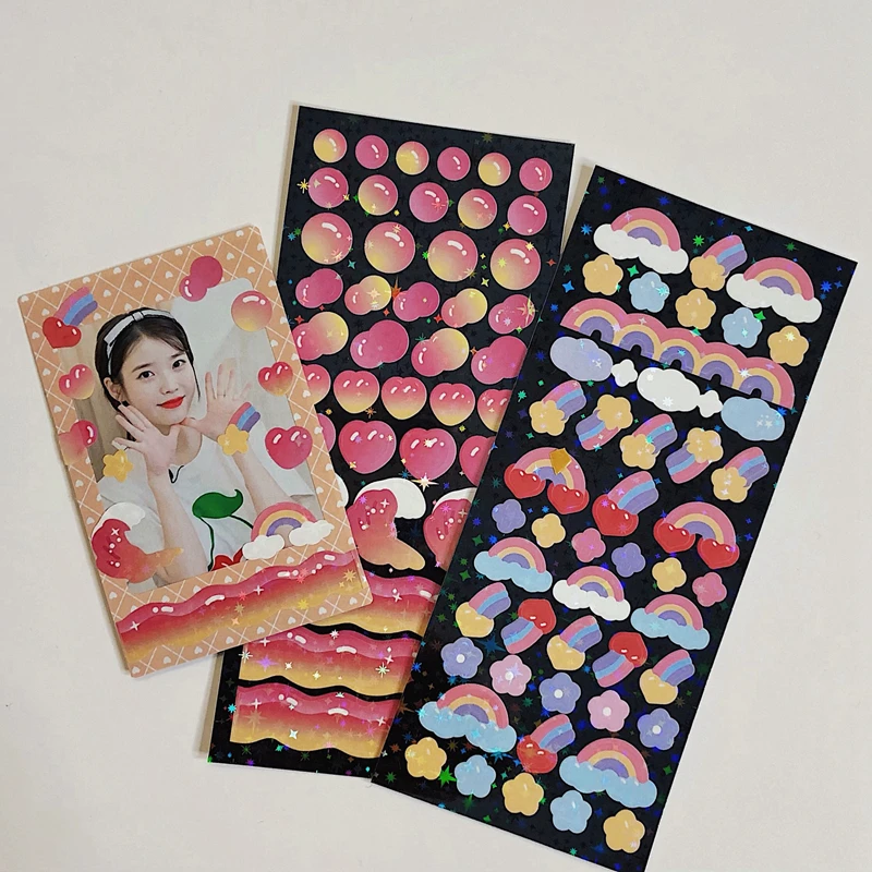 Корейские радужные лазерные волнистые наклейки s декоративные для скрапбукинга