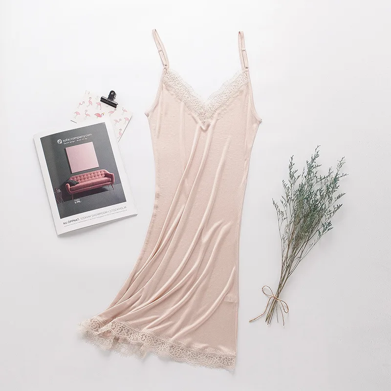 

Pring and Summer Mulberry Silk Loose V-neck Lace Silk Suspender Nightdress Sexy Pajamas Silk Skirt