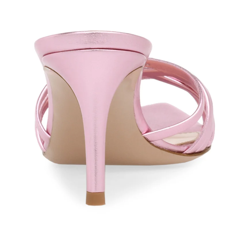 

Pointed thin high heel powder Pu Muller sandals order now make fashionable summer handmade banquet shoes