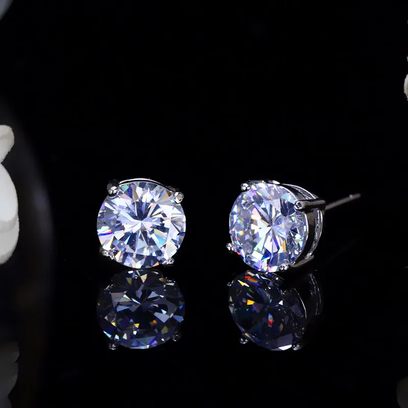 White Earrings Круглый Мистический Огонь кристалл клипсы с камнем Серьги для женщин мужчин 925 Серебряный Цвет Радуга синий зеленый циркониевый Двойные серьги свадьба - Окраска металла: White Earrings