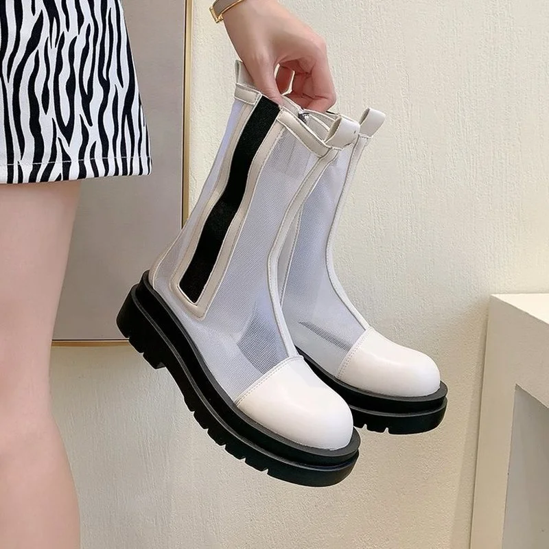 

2021 Women Middle Tube Martin Boots Summer Thin Breathable Hollow Women Sandals 2021 New Thick Soled Women Sandals