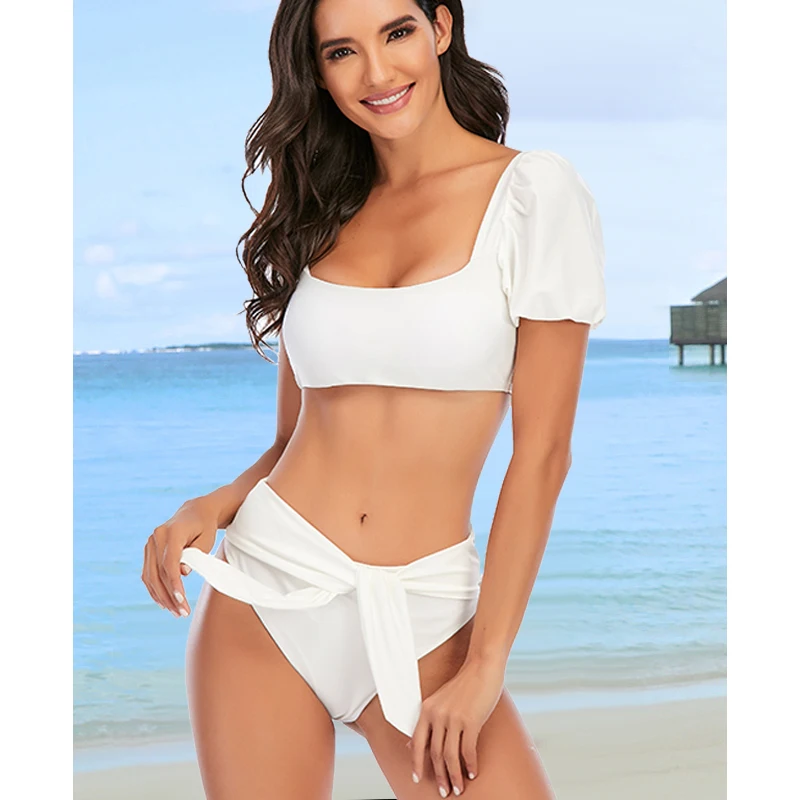 

2020 New Solid Bikini Swimsuit Women Push Up Bikini Set Bandeau Swimwear Bathing Suit High Waist Brazilian Biquini Female