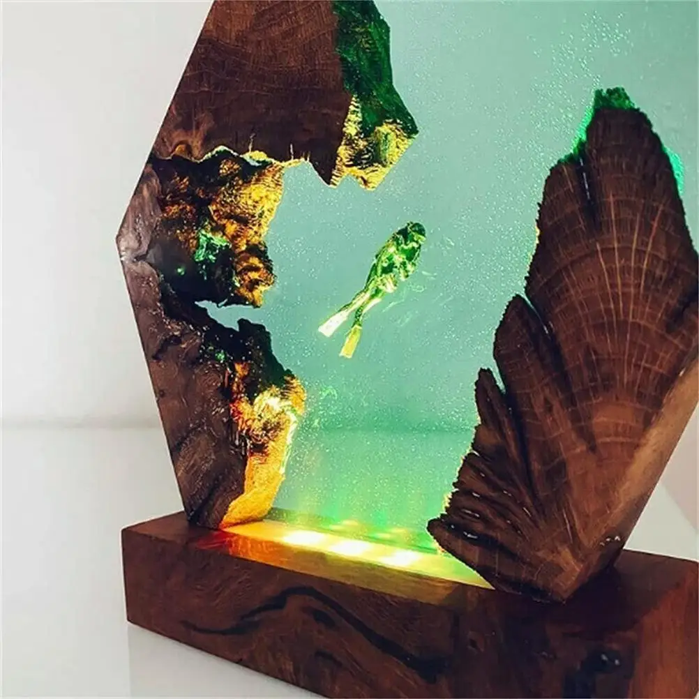 

Deep Sea Diving Night Lights Epoxy Resin Wood Light Lamp Home Decor for Home Bedroom Coffee Shop Decoration Accessories