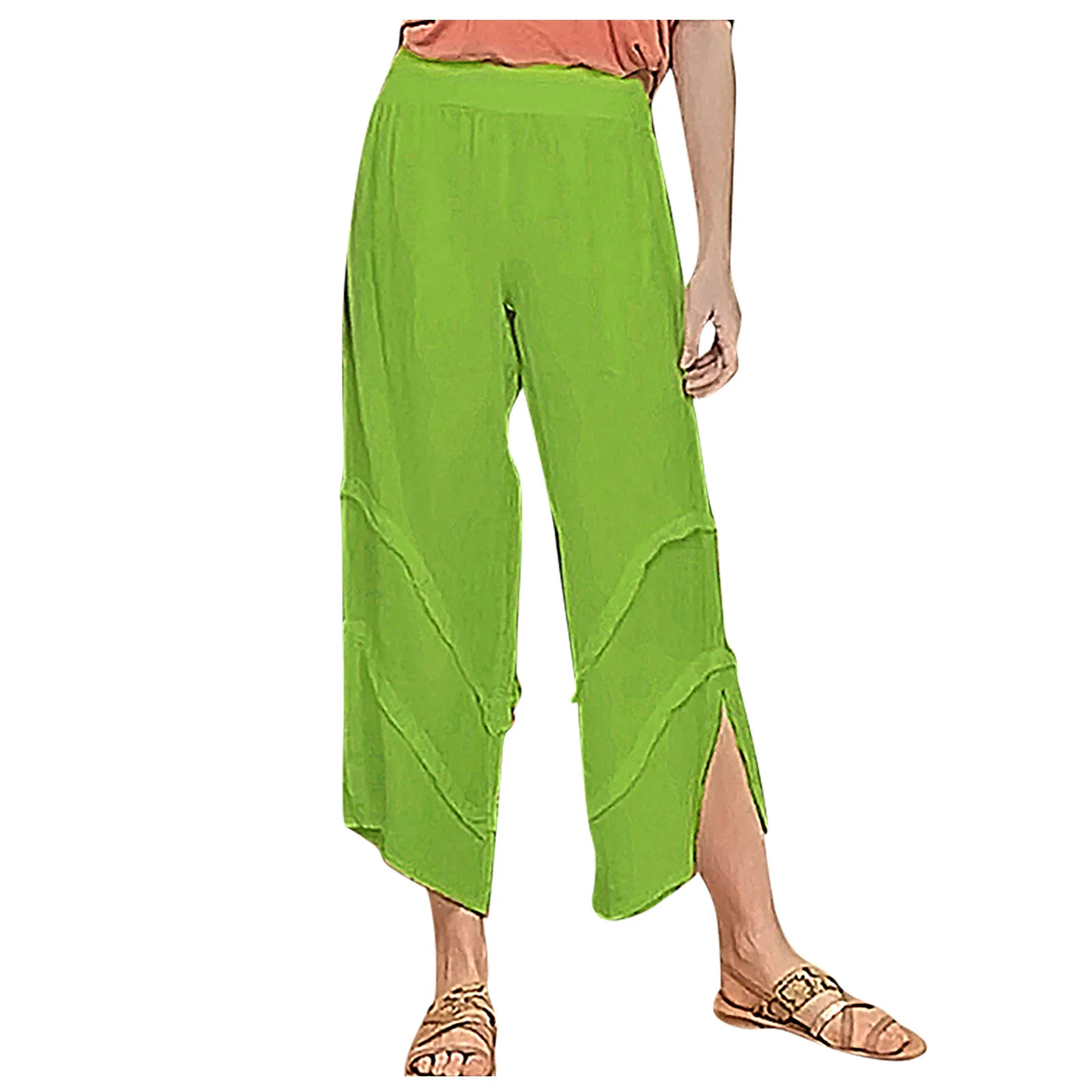 

Women Chic Fashion Office Wear Straight Pants Women's Casual Cotton Linen Pants Ruffled Solid Color Split Pants Pocket Trouser
