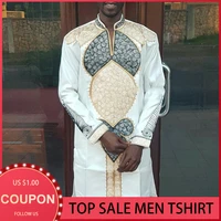 africa man rich bazin long sleeve top casual plus size white shirt floral print dashiki african dresses for men vintage shirts