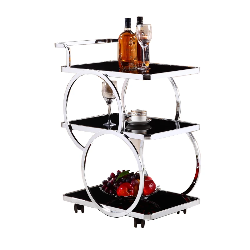 

Food Delivery Van Stainless Steel Three-Layer Drinks Trolley Tea Weagon Snack Cake Car 4S Shop Mobile Trolley