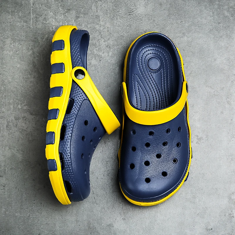 Мужские сандалии без застежки светло коричневые для сада дышащие удобные