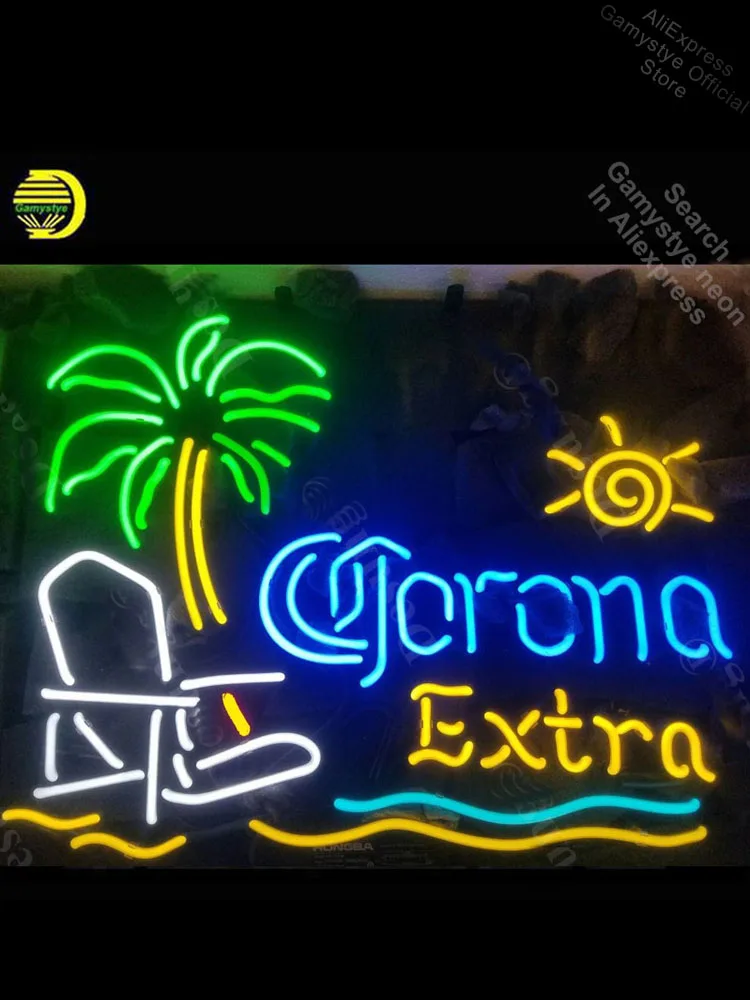 Корон Экстра пальмовое дерево стул уличная неоновая вывеска для организаций и