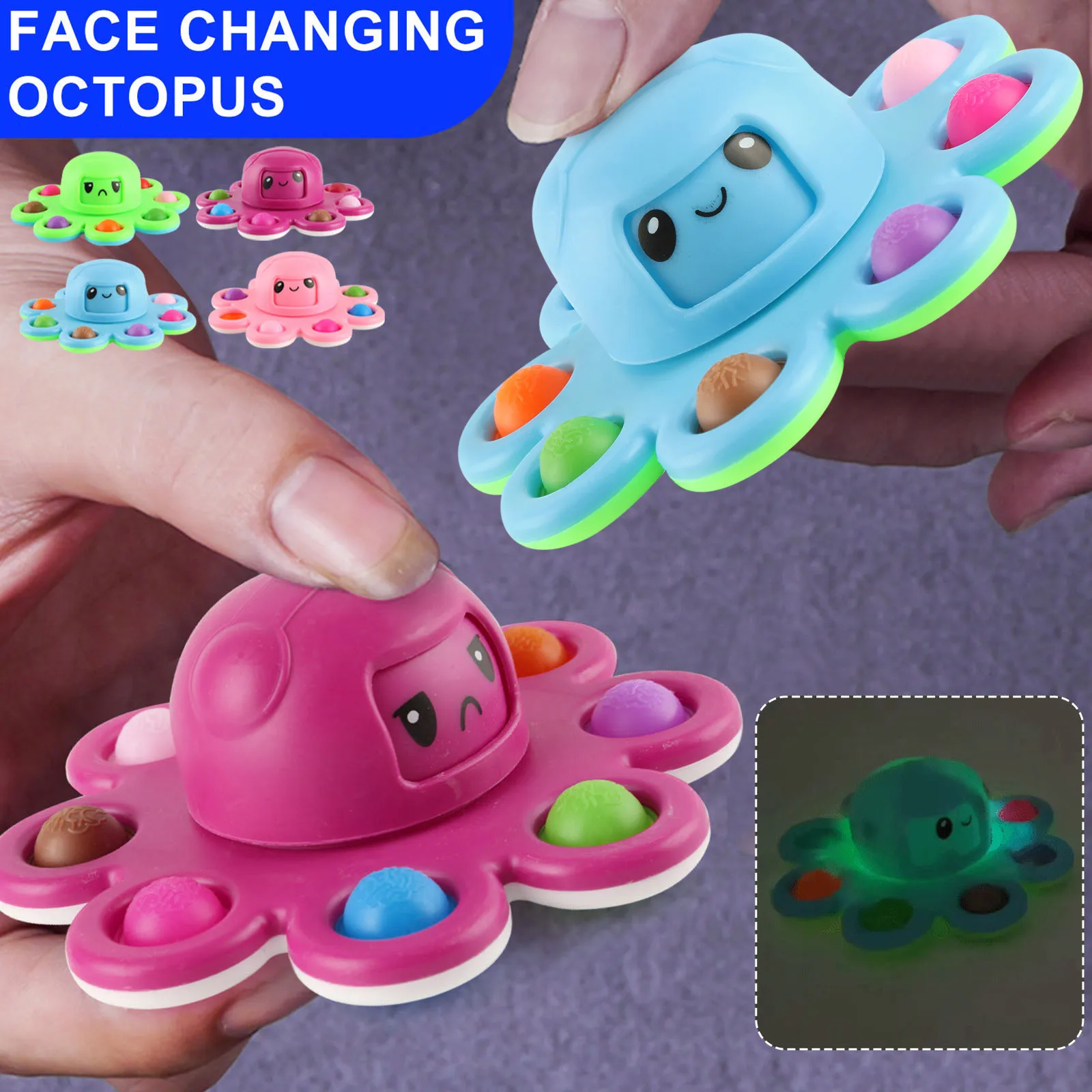 Fidget Toys Autism Stress Relief Silicone Glow Octopus Change Faces Spinner Push its Popin Bubble Toy Keychain For Adults | Игрушки и