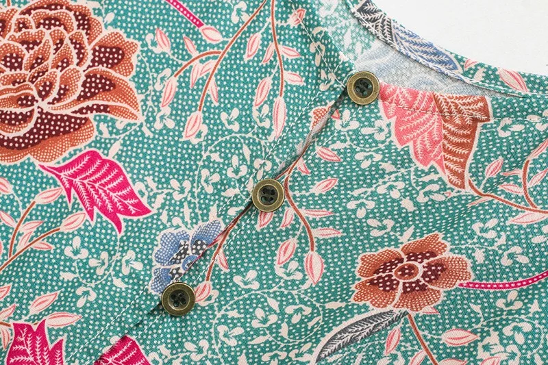 Зеленый BOHO Открытые Кнопки V образным вырезом камелии Цветочный принт платье на