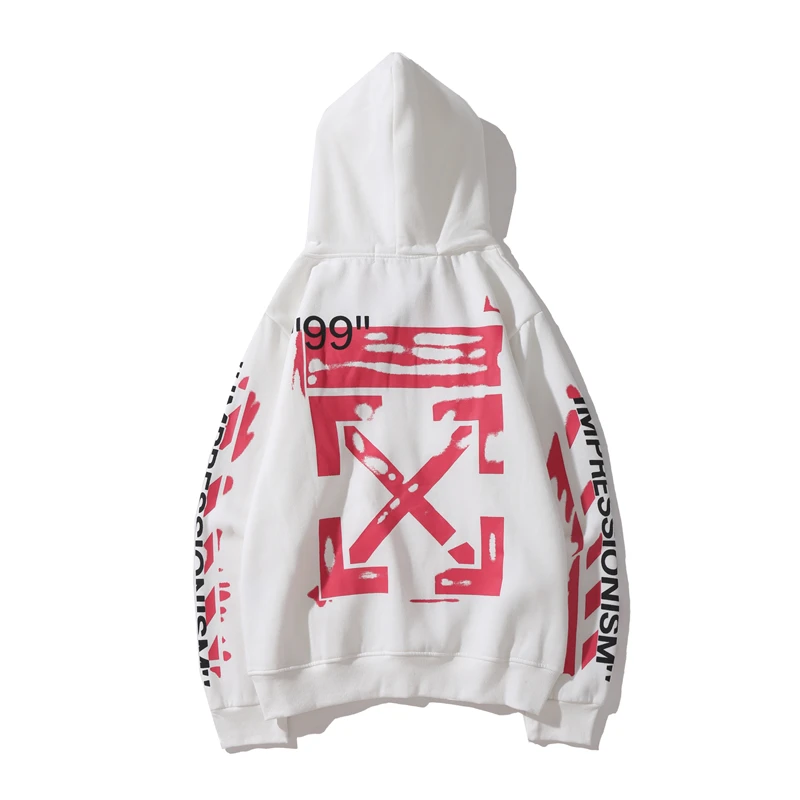 

New Fitness White Off Hoodie Men Autumn Fashion Brand Fashion Sportswear Sweater Men Cow Pure Cotton Loose Plus Size Hoodie