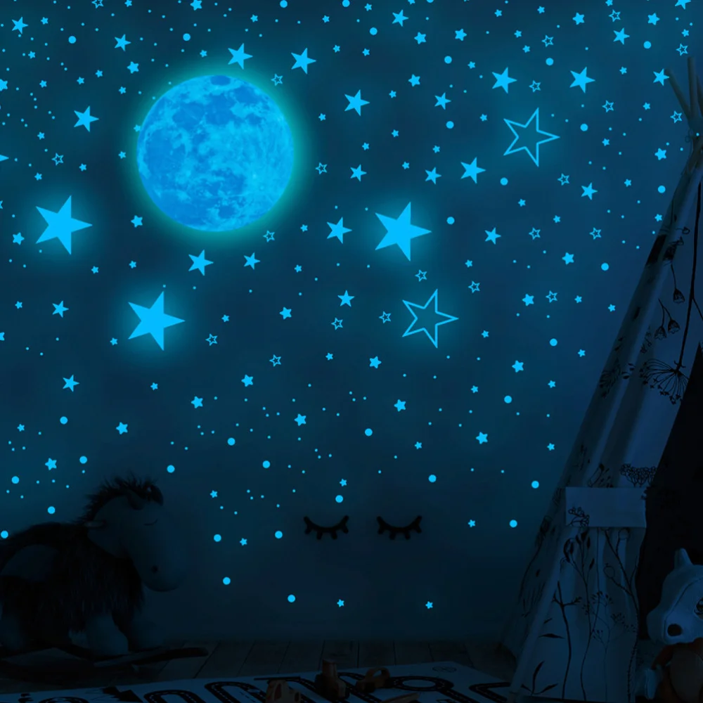 

1 Set Fluorescence Wall Sticker Children Bedroom Wall Decoration (Blue)