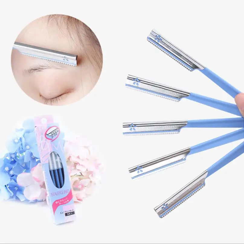 

5pc Eyebrow Trimmer Epilator Eyebrows Hair Removal Styling Steel Blade Sharp Facial Remover Razor Folding Beauty Tool T0065
