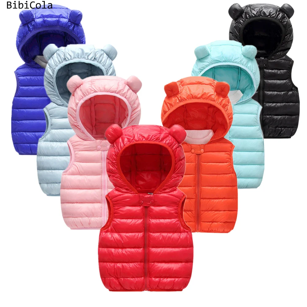 

Осенние куртки с капюшоном для мальчиков и девочек, жилет, Детский Теплый пуховый жилет, детский хлопковый жилет, детская верхняя одежда, бе...