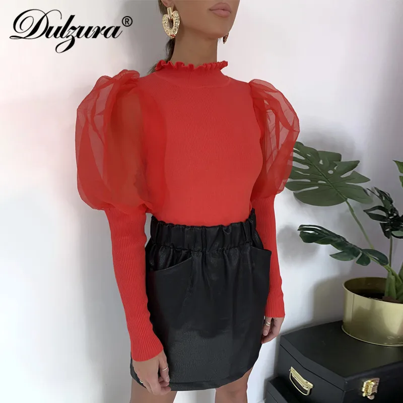 Dulzura женское блузка Рубашки оборки ребристая сетка сеткой нарядные Элегантное
