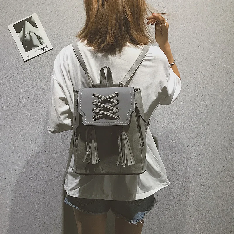 Женский рюкзак из искусственной кожи винтажный школьный с кисточками сумка на