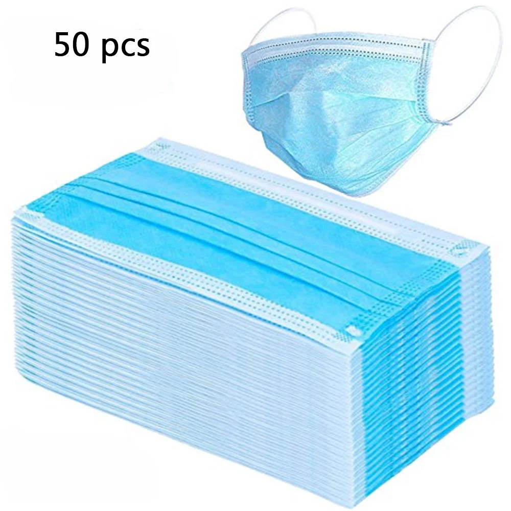 50pcs Disposable Mask Non-Woven Three-layer Filter For Unisex Anti-dust Mouth Nose Ear Hanging Safe proof face mouth masks | Аксессуары