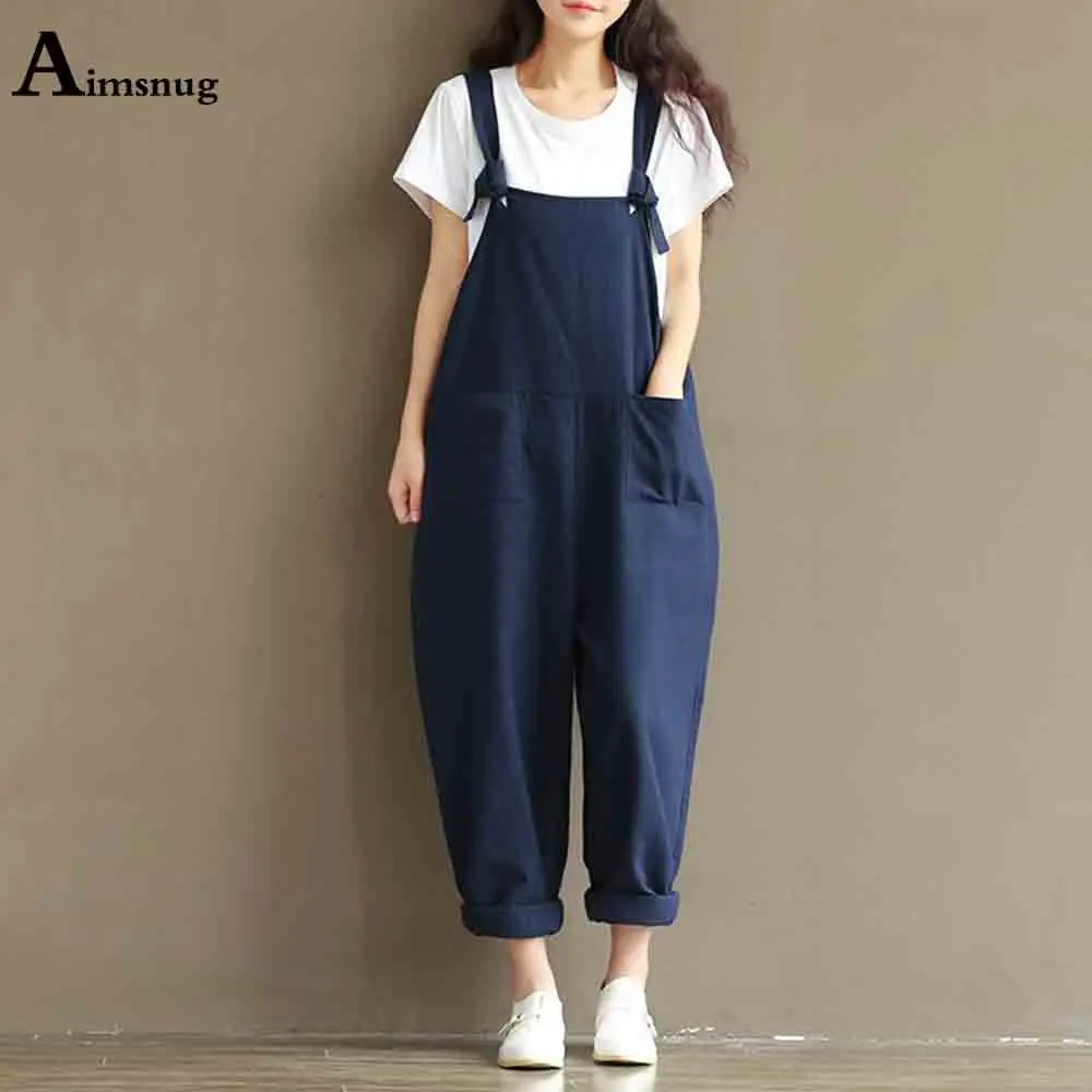 Plus Size 5xl Women Stand Pocket Overalls Casual Strappy Jumpsuits High Cut Ladies Wide Leg Playsuits Loose Harajuku Bodysuits