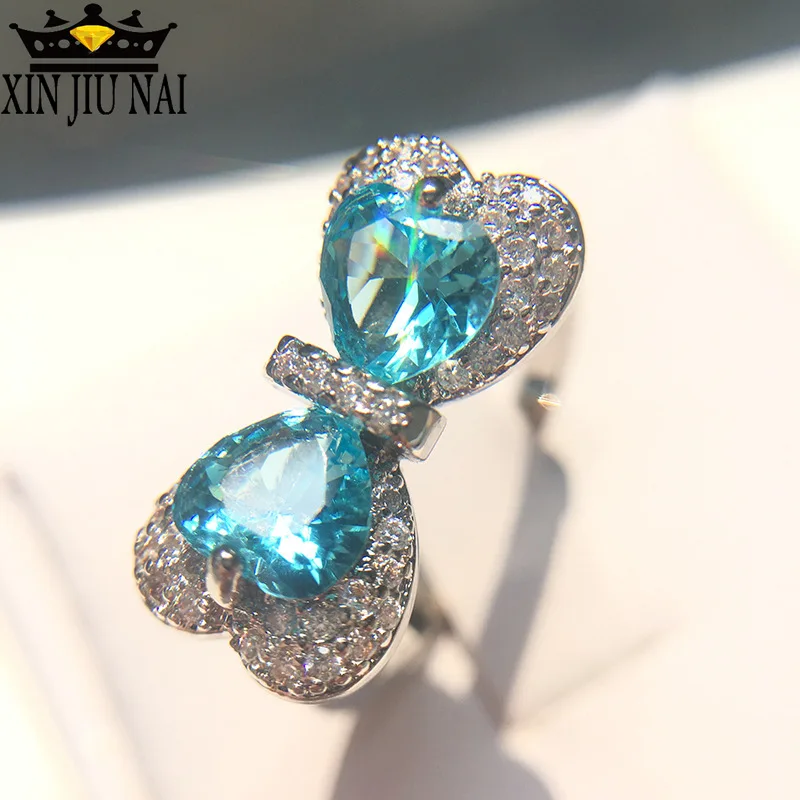 

Aqua Blue Cubic Zirconia Crystal CZ Silver Color Rings Wedding Bowknot For Women Girls Gift Jewelry Wholesale Aquamarine Ring