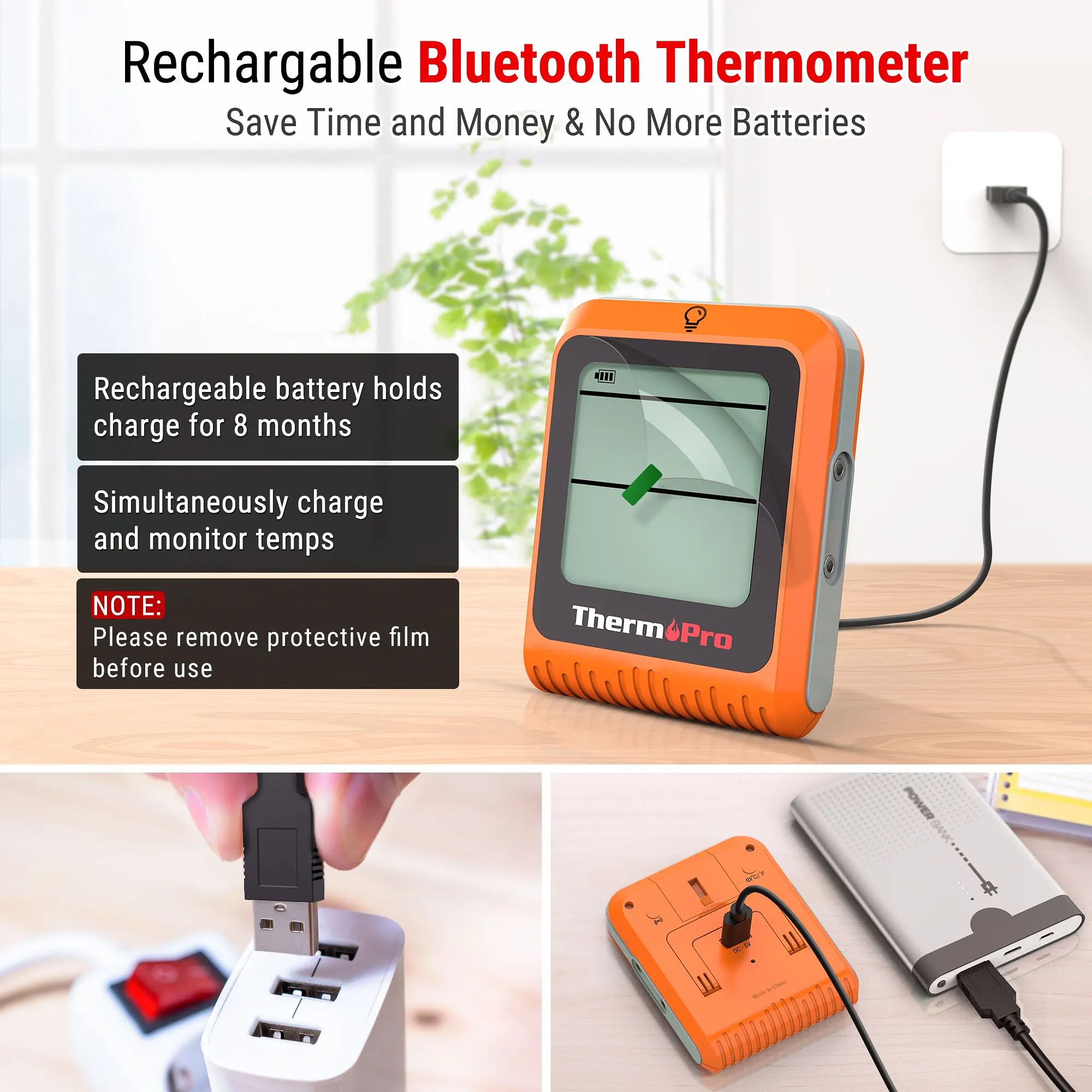 Беспроводной термометр для мяса ThermoPro TP920 150 м Bluetooth перезаряжаемый цифровой