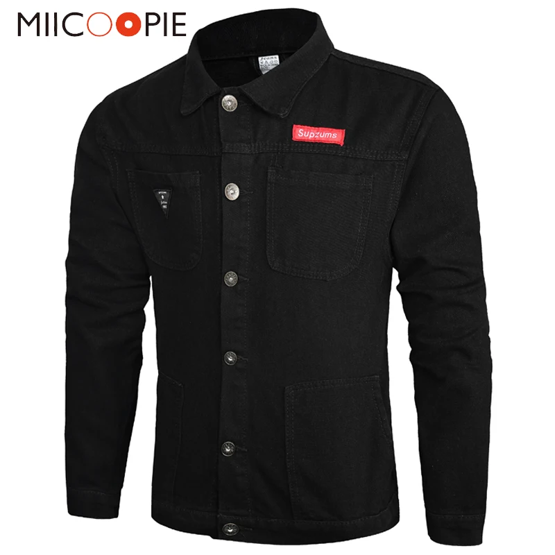 Мужская Черная куртка бомбер джинсовая на осень и весну с длинными рукавами