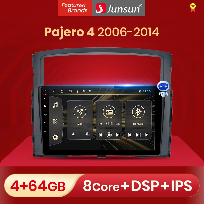 Автомагнитола Junsun V1 pro с экраном мультимедийный видеоплеер для Mitsubishi Pajero 4 2006 2014