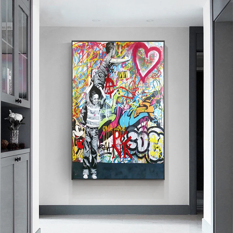 

Banksy Street Graffiti Art Love Boy and Girl Canvas Painting Cuadros Posters and Print Wall Art for Living Room Home Decor