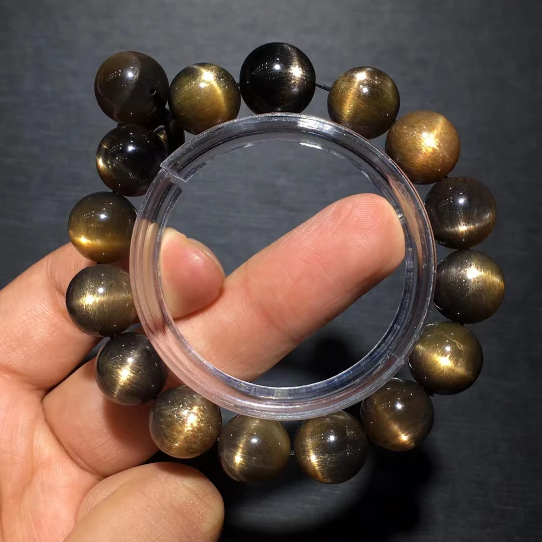 

Natural Black Sunstone Moonstone Bracelet 12mm Women Men Stretch Light Crystal Moonstone Clear Round Beads AAAAAA