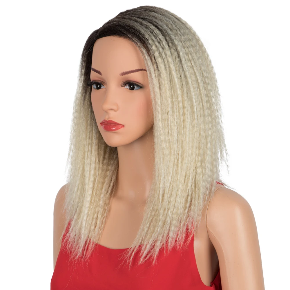 Nature Kinky Straight Wig Synthetic Hair Wigs for Black Women African Fluffy Curly Hair Ombre Pink Blonde Glueless Wig Cosplay