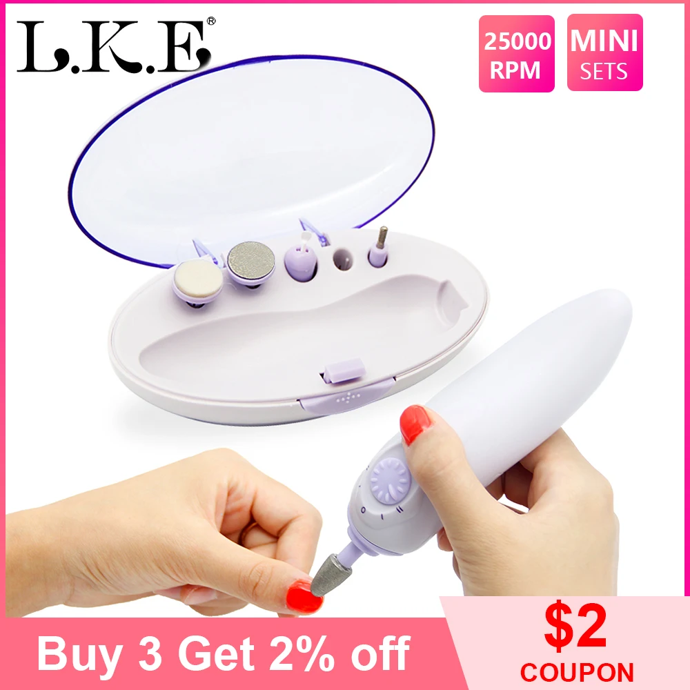 LKE Электрический Маникюрный станок портативный аккумулятор дрель для ногтей с 5