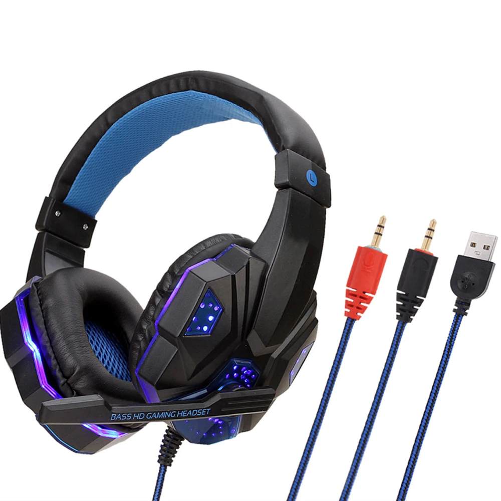 blue Наушники, игровая гарнитура, наушники для геймера, стерео наушники с микрофоном, Led, для компьютера, планшета, мобильного телефона - Цвет: blue