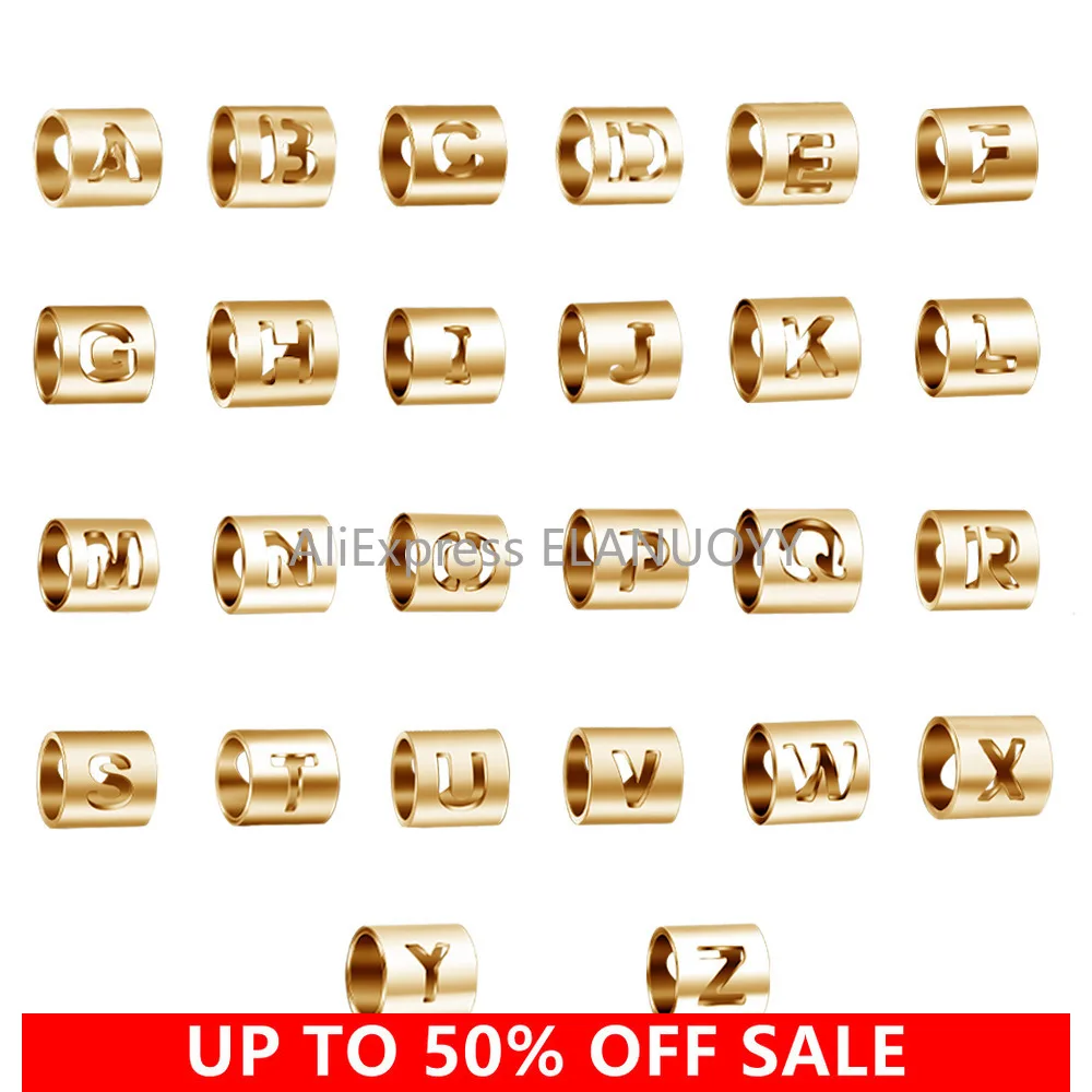 Бусины в форме букв из нержавеющей стали, полые, зеркальные, цилиндрические, для самостоятельного изготовления браслетов, бусины для ювелирных изделий