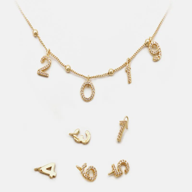 5 шт./лот высококачественные латунные подвески в виде цифр с цирконом на удачу 0-9