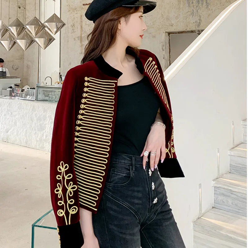 Новинка 2020 винно-Красный Британский ретро дворцовый Бархатный жакет осень-зима