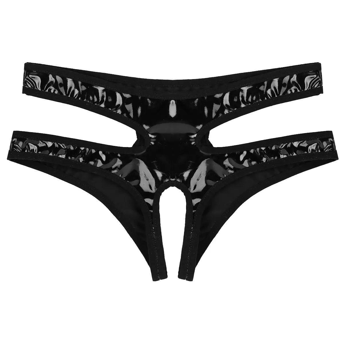 

Women's Lingerie Crotchless Mini Underwear Wet Look Faux Leather Hot Sexy Panties Hollow Out Low Rise Mini Briefs Underpants