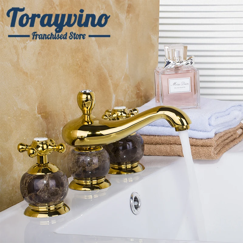 Torayvino кран для ванны и раковины тонкий Мраморный золотой с двойной ручкой на