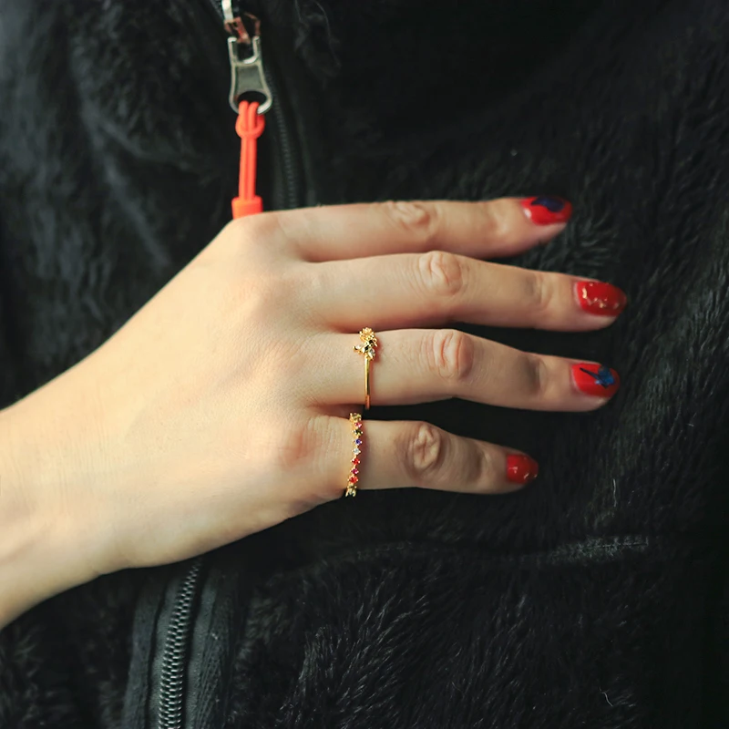 

Женское позолоченное кольцо с цветным цирконом, из стерлингового серебра