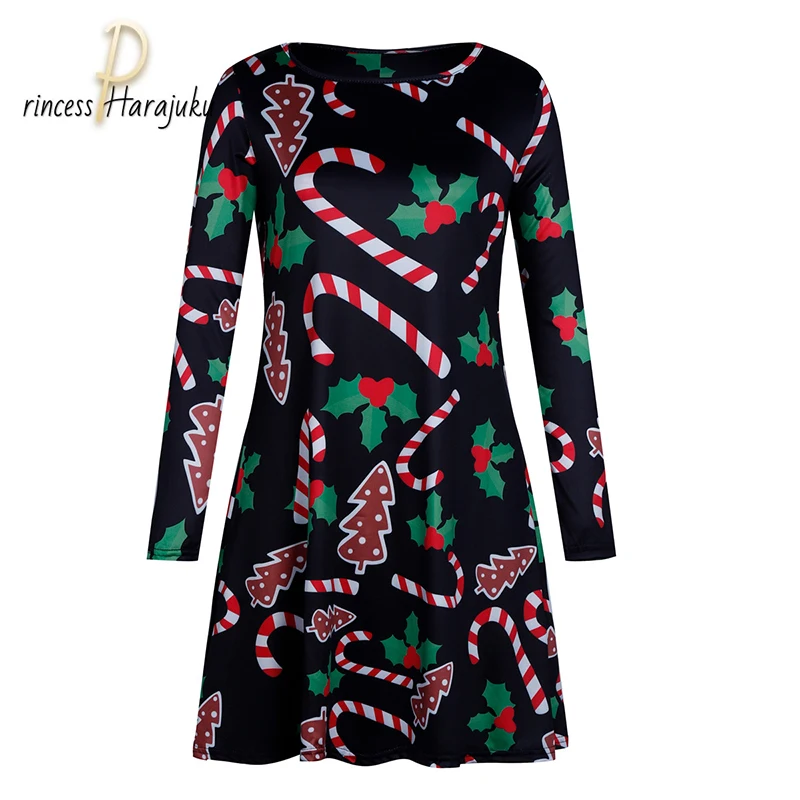 

Vintage Casual Fall/winter Christmas Print Dress Women Harajuku Princess Elegant Party Dress Long Sleeve Cute Plus Size Fashion