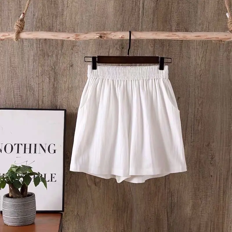 

Cotton hemp shorts women's summer loose 2021 new high waist wear straight tube thin casual pants show thin and versatile wide