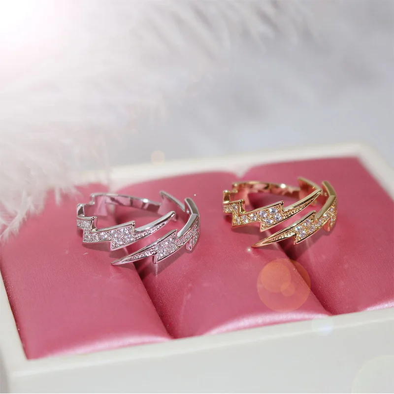 Модные открытые Регулируемые кольца RAKOL золотого цвета в форме молнии с фианитом