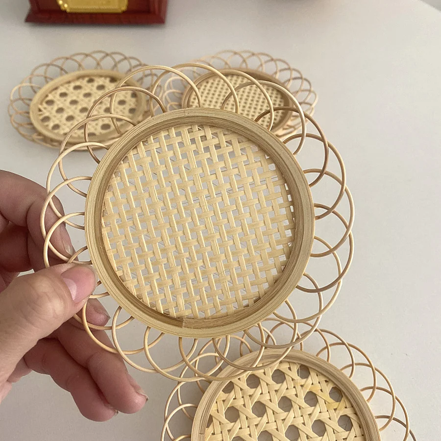 

Vintage Japanese Rattan Woven Placemat Round Kitchen Tea Tray Dish Drying Table Placement Mat Macrame Tischset Home Decor AH50MP