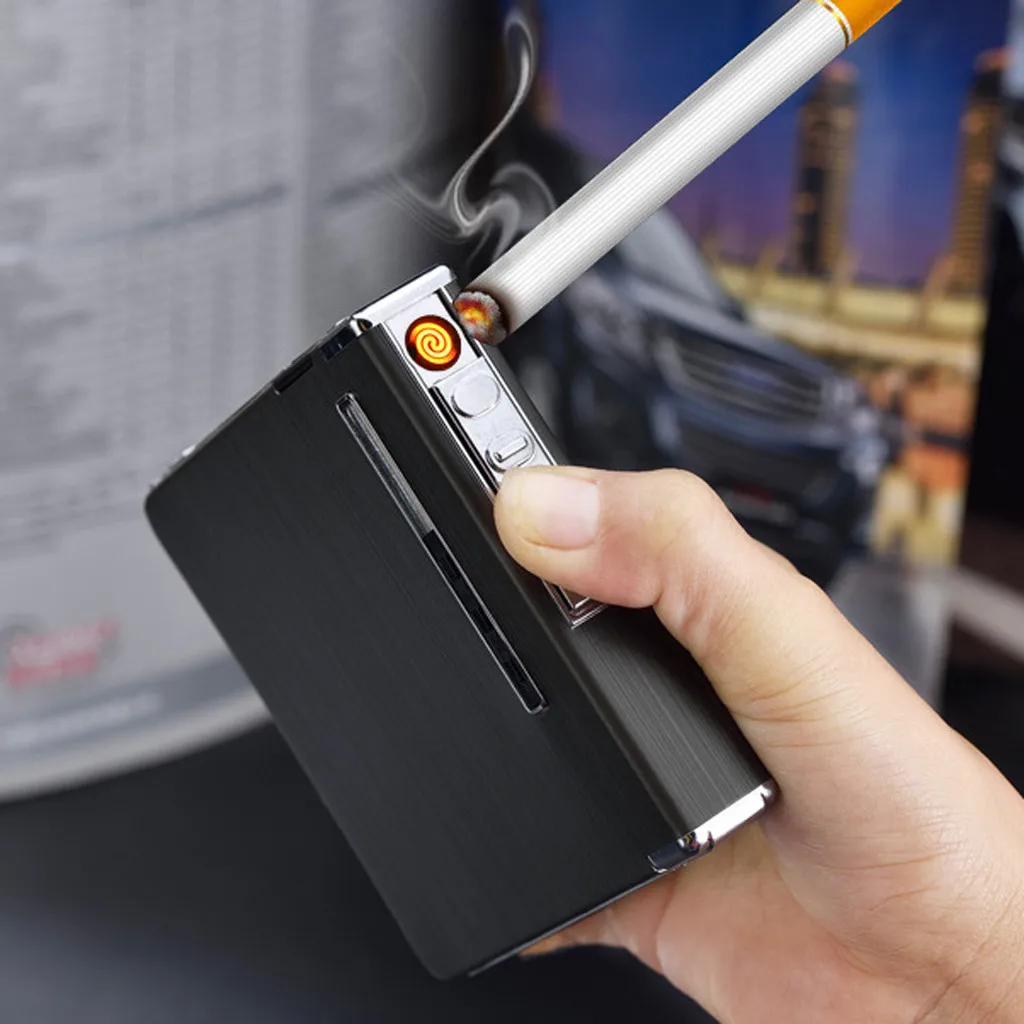 Чехол для сигарет USB перезаряжаемая Зажигалка курения беспламенная Бездымная
